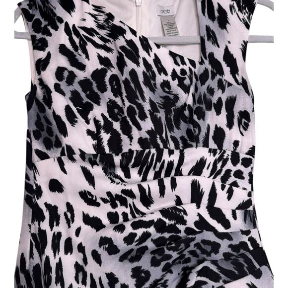Cache Black White Leopard Print Dress with Asymmetrical Neckline Size 0 - Picture 6 of 8
